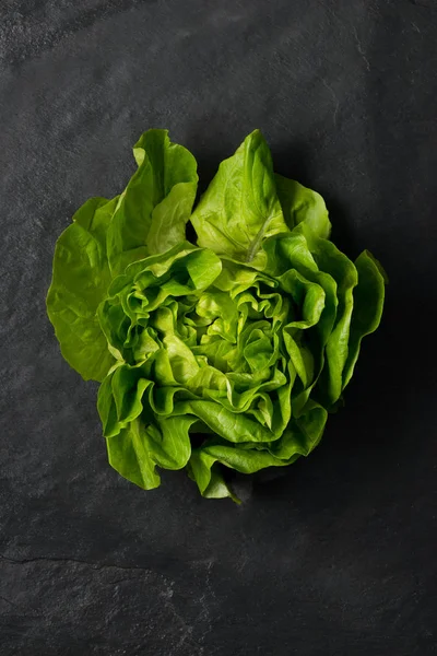 Grüner Salat auf dunkelgrauem Steinhintergrund — Stockfoto