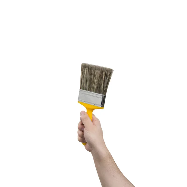 Hand Holding a Wide Paintbrush with Clipping Path — Stock Photo, Image