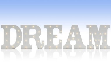 Mavi-beyaz degrade arkaya rüya yazım Işıklı harfler