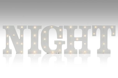 Degrade gri-beyaz üzerinde geri gece yazım Işıklı harfler