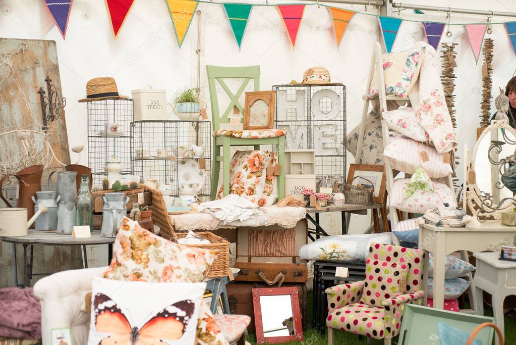 an antiques and vintage craft stall