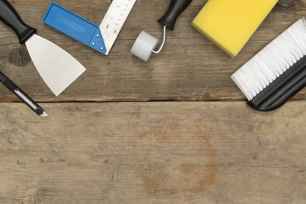 Баннерное изображение инструментов по улучшению домашнего пространства копирования древесины — стоковое фото