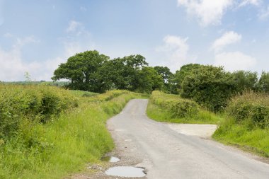 Dar köy yolunda bir çukur ile