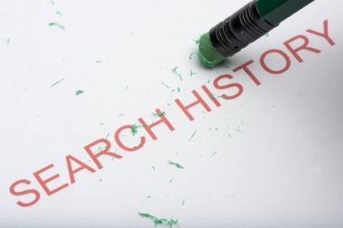Pencil Erasing the Word 'Search History' on Paper clipart