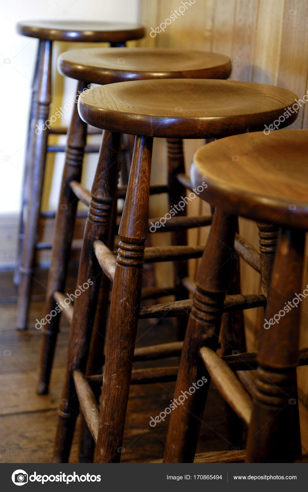vintage wooden bar stools or chairs 170865494