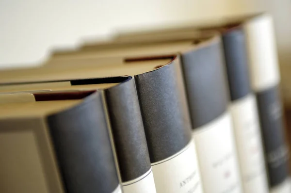 Close up van een rij van boeken met focus op stekels — Stockfoto