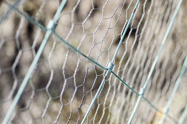 Close-up de uma cerca de arame de frango para fundos — Fotografia de Stock