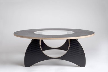 Modern tasarım ahşap yuvarlak masa içinde siyah vinil kaplama