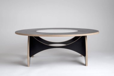 Petek desenli siyah vinil C modern tasarımcı yuvarlak masa