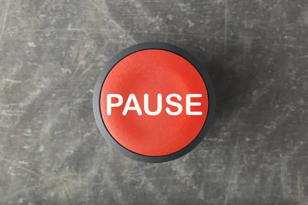 Overhead of Red Pause Push Button on Concrete Background — Stock Photo, Image