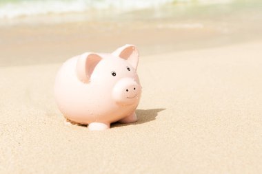 Seramik pembe kumbara deniz kıyısında