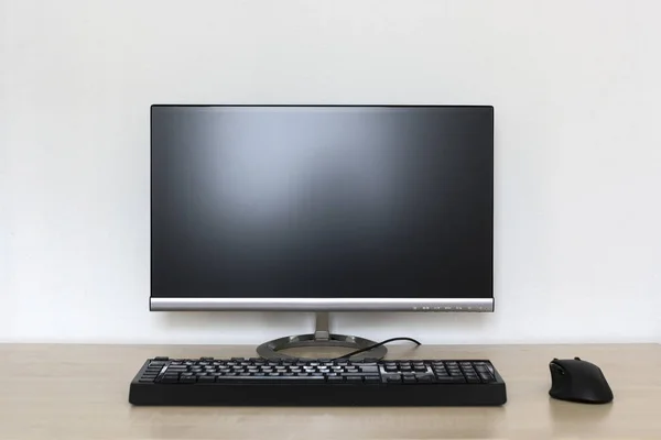 Computer Monitor Keyboard Wireless Mouse Desk — Stock Photo, Image