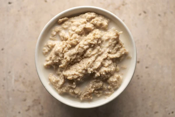Overhead View Cooked Oatmeal Bowl Stock Image