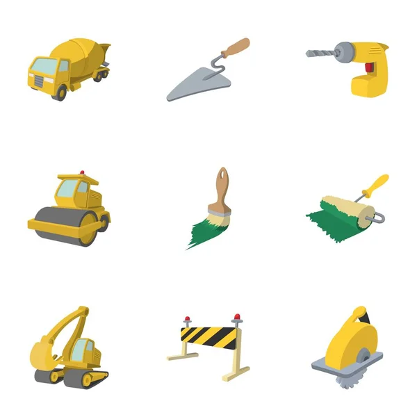 Straßenbau-Werkzeuge Icons Set, Cartoon-Stil — Stockvektor