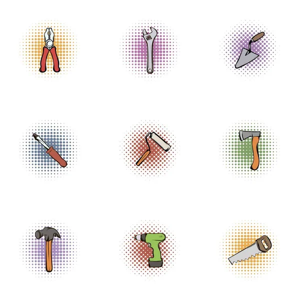 Juego de iconos de herramientas de construcción, estilo pop-art — Vector de stock