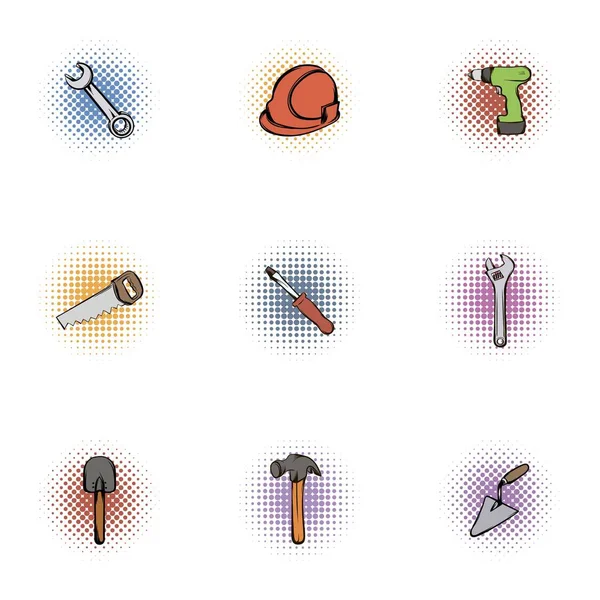Herramientas de reparación iconos conjunto, pop-art estilo — Vector de stock