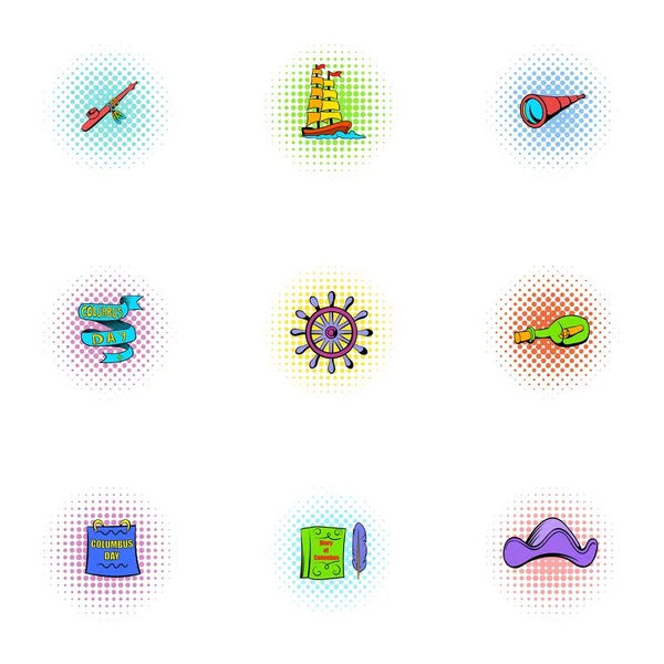Search of mainland icons set, pop-art style — Stock Vector