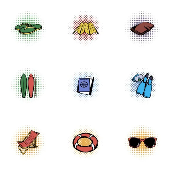 Vacation icons set, pop-art style — Stock Vector
