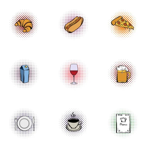 Conjunto de iconos de alimentos poco saludables, estilo pop-art — Vector de stock