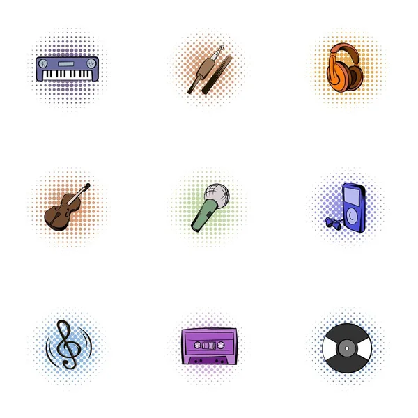 Ensemble d'icônes de dispositifs musicaux, style pop-art — Image vectorielle