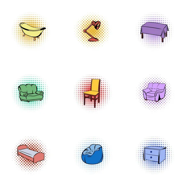 Home furniture icons set, pop-art style — Stock Vector