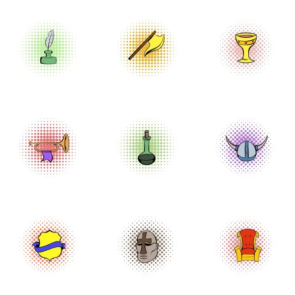 Military armor icons set, pop-art style — Stock Vector