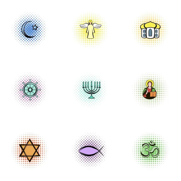 Faith icons set, pop-art style