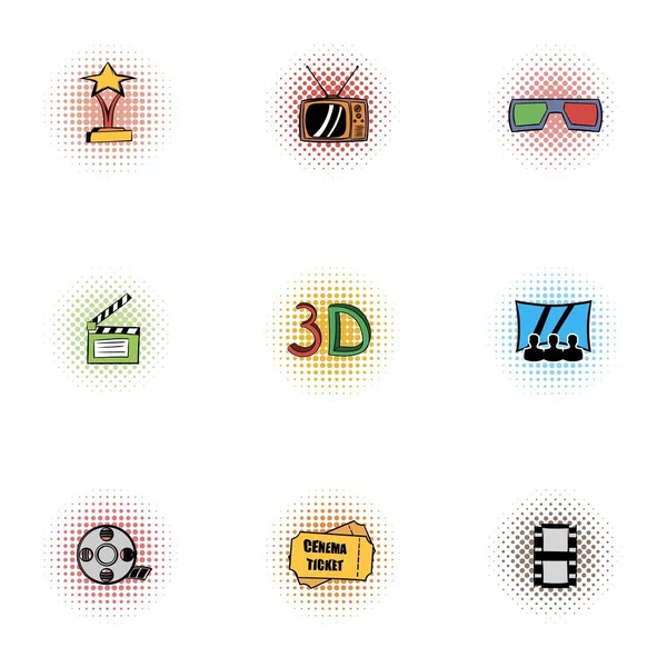 Conjunto de iconos de cinematografía, estilo pop-art — Vector de stock