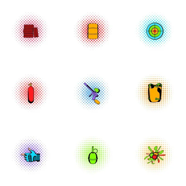 Outfit paintball icons set, pop-art style — Stock Vector