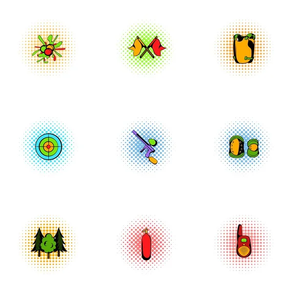 Soutěž paintball ikony set, ve stylu pop-art — Stockový vektor