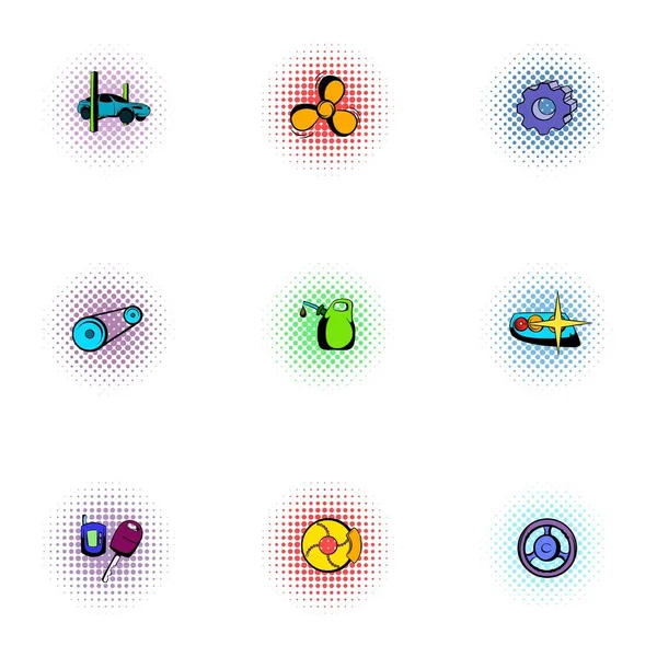 Set pictograme de întreținere auto, stil pop-art — Vector de stoc