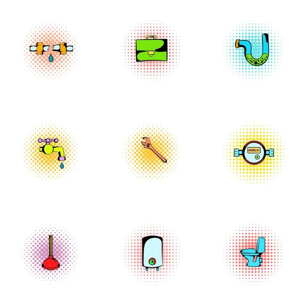 Plumbing icons set, pop-art style — Stock Vector