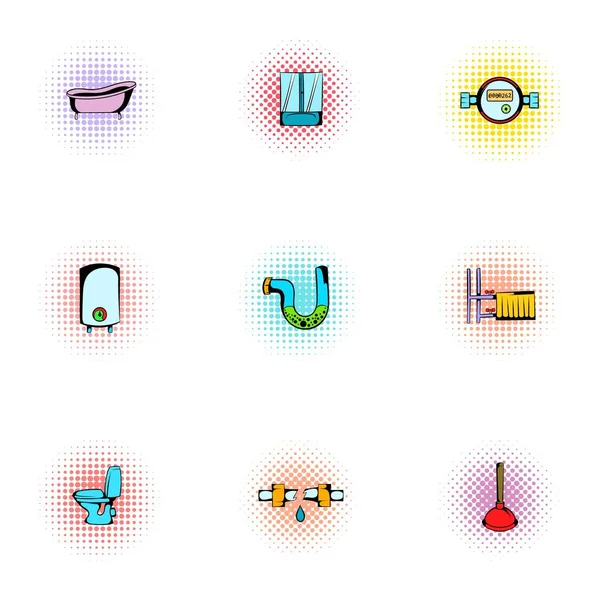 Equipo para conjunto de iconos de baño, estilo pop-art — Vector de stock