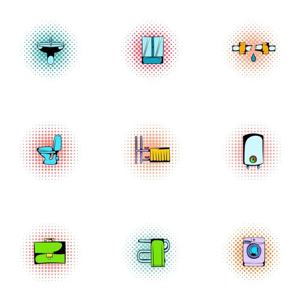 浴室的图标集，波普艺术风格 — 图库矢量图片