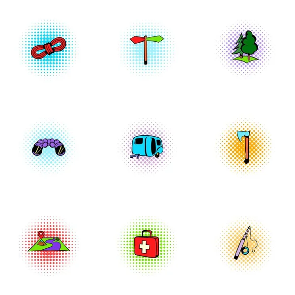 Conjunto de iconos de campamento, estilo pop-art — Vector de stock