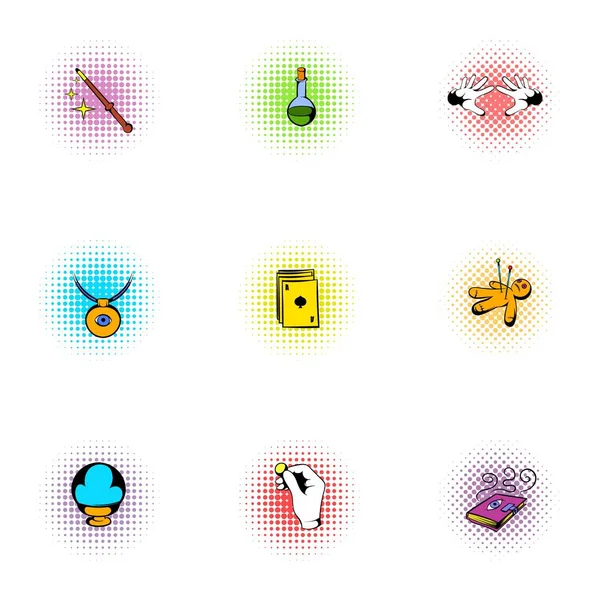 Trucos conjunto de iconos, estilo pop-art — Vector de stock