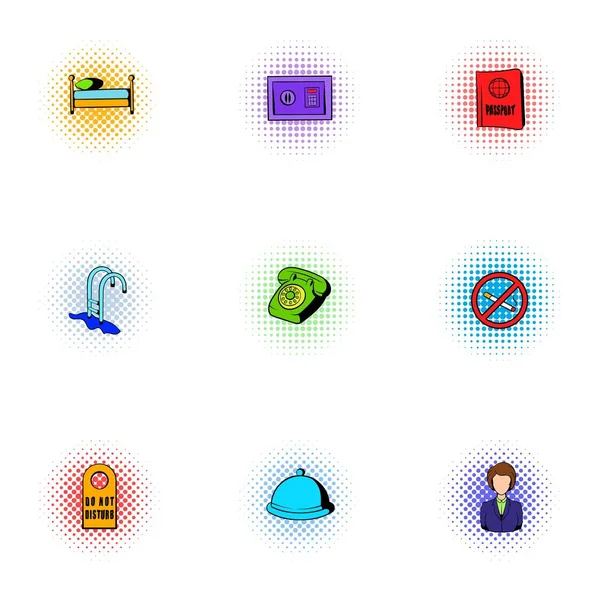 Conjunto de iconos de albergue, estilo pop-art — Vector de stock