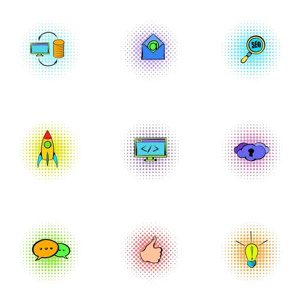 Ensemble d'icônes d'optimisation SEO, style pop-art — Image vectorielle