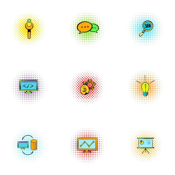 Set di icone di ottimizzazione, stile pop-art — Vettoriale Stock