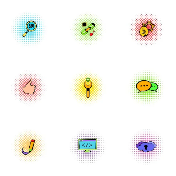 SEO Promotion Icons Set, Pop-Art Stil — Stockvektor