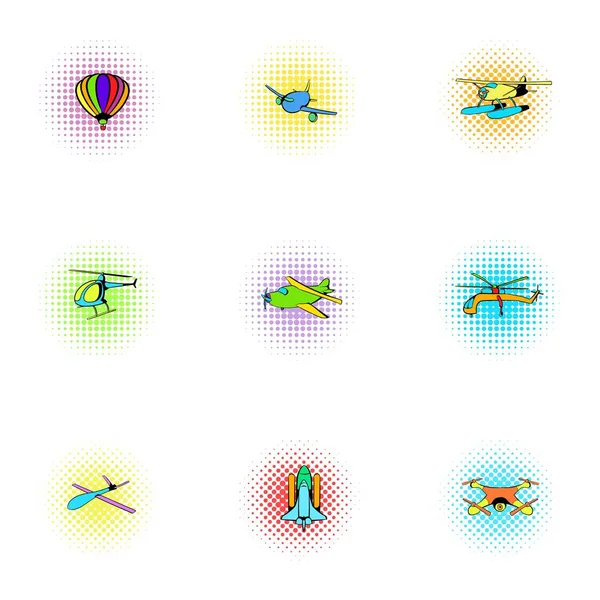 Ensemble d'icônes du transport aérien, style pop-art — Image vectorielle