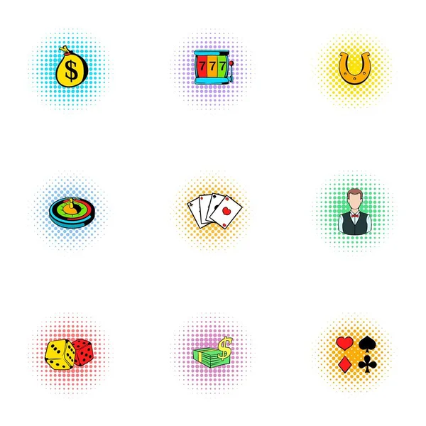 Casino icons set, pop-art style — Stock Vector