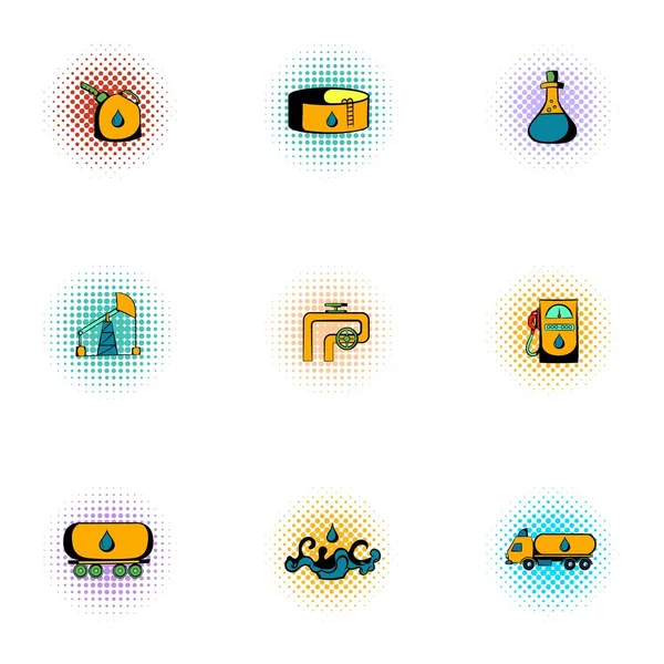 Conjunto de iconos de petróleo, estilo pop-art — Vector de stock