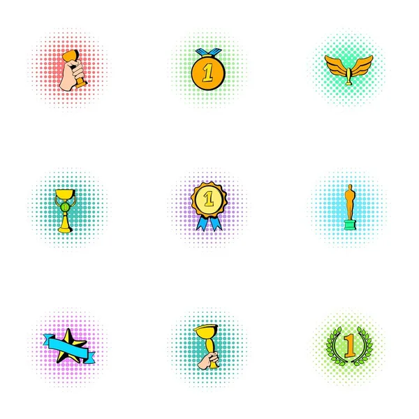 Victory icons set, pop-art style — Stock Vector