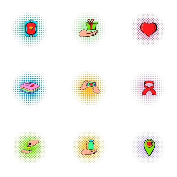 Conjunto de iconos de mecenazgo, estilo pop-art — Vector de stock