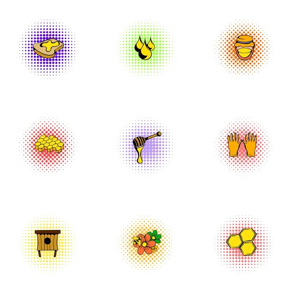 Honey ikony set, ve stylu pop-art — Stockový vektor