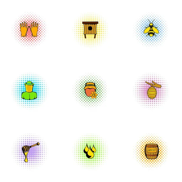Conjunto de ícones apicários, estilo pop-art — Vetor de Stock