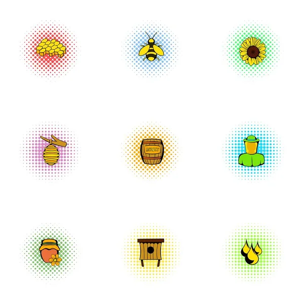 Μελισσοκομία εικόνες set, pop-art στυλ — Διανυσματικό Αρχείο