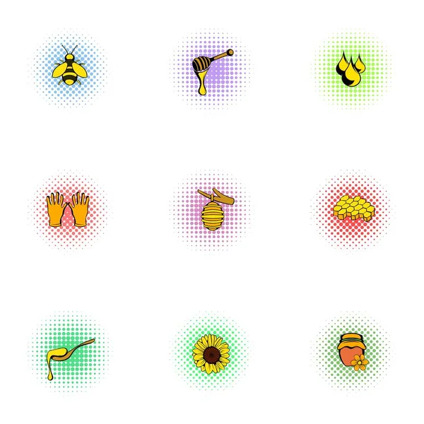 Včelí farma ikony nastavit, ve stylu pop-art — Stockový vektor