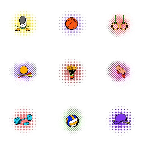 Sports stuff icons set, pop-art style — Stock Vector